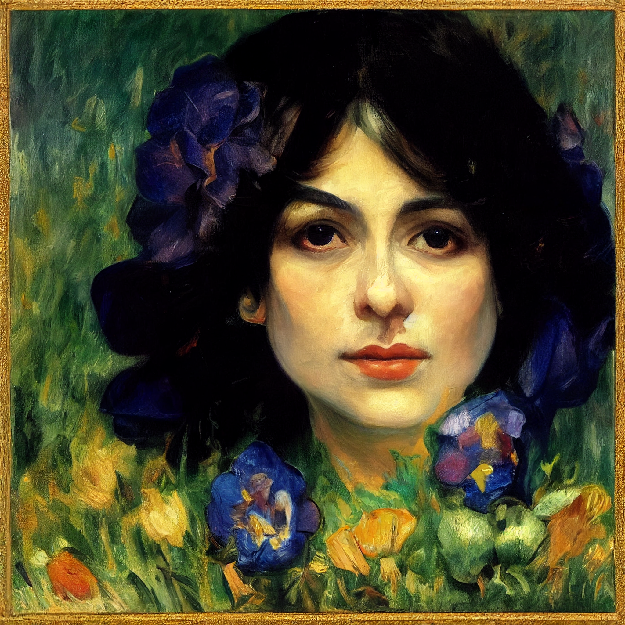 AI painted portrait of a woman with flowers